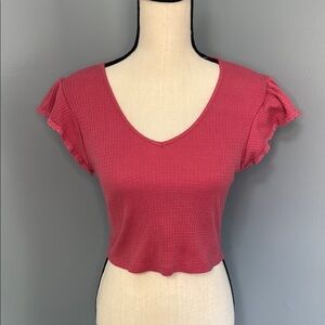 ***Forever 21 Women’s Pink Knit Flutter Sleeve Crop Top Sz M